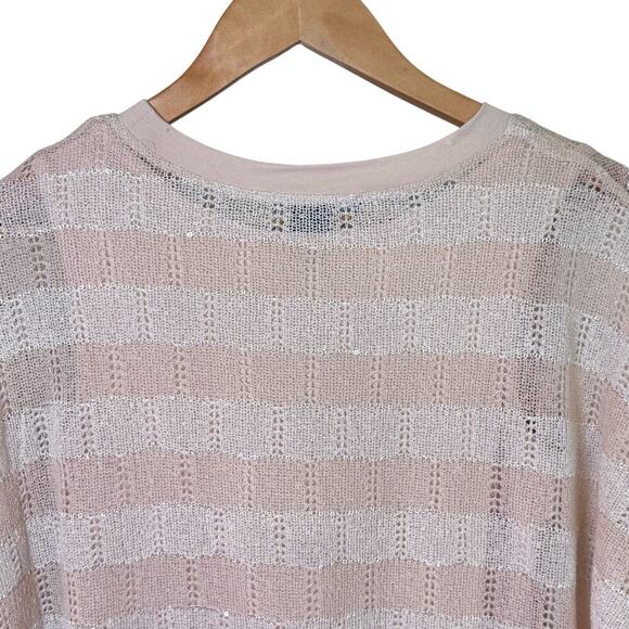 New GRACE ELEMENTS Pointelle Beige Winter White Striped Knit Layered Sweater Sm - Picture 11 of 15